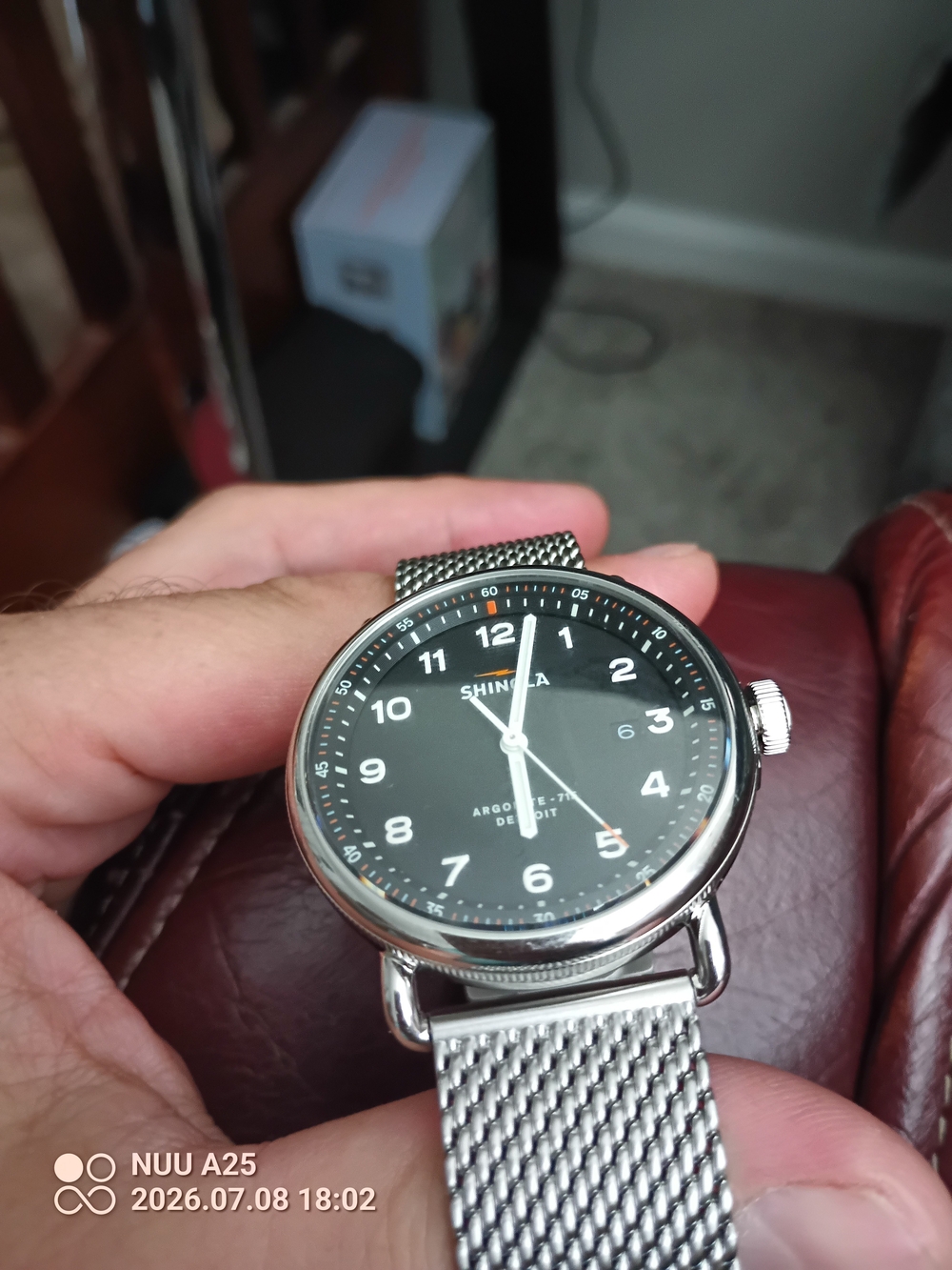 Shinola Men's Silver Mesh Bracelet Watch - Black Dial